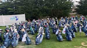 Juniors' bags at the Pure Insurance Championship at Pebble Beach.